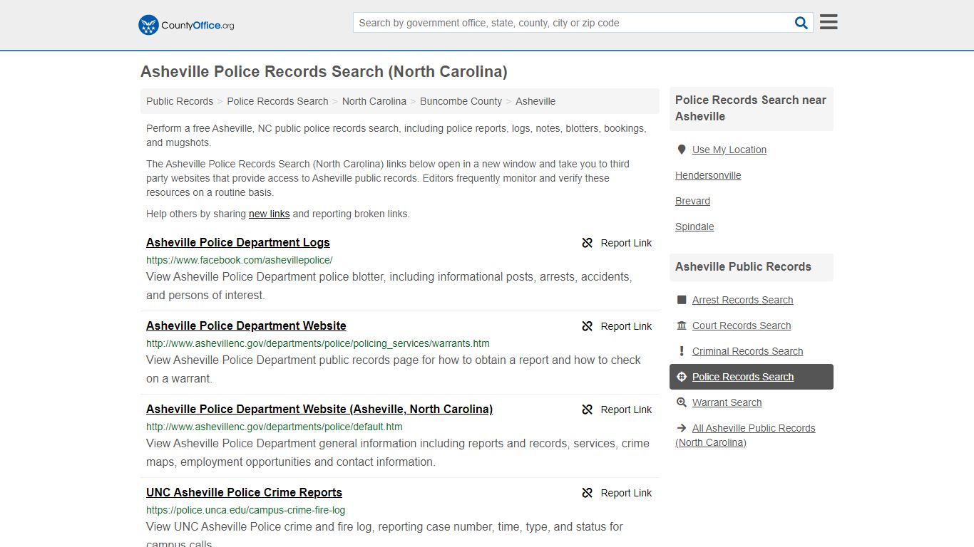 Asheville Police Records Search (North Carolina) - County Office