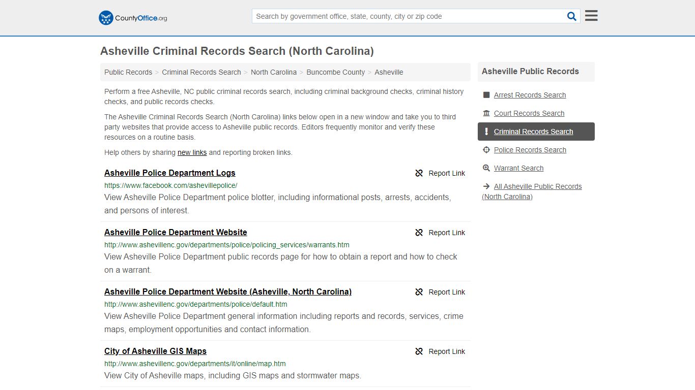 Asheville Criminal Records Search (North Carolina) - County Office